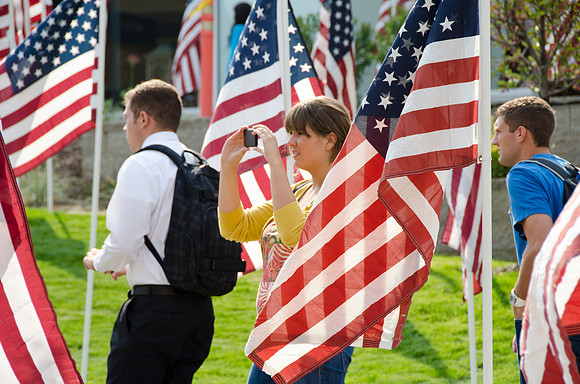 "Remembrance Field" Over 500 flags, each representing about 20 lives, were posted in the Central Quad at BYU-Idaho, each flag represent the civilians who perished in the attacks on September