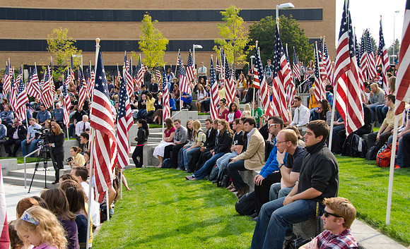 "Remembrance Field" Over 500 flags, each representing about 20 lives, were posted in the Central Quad at BYU-Idaho, each flag represent the civilians who perished in the attacks on September