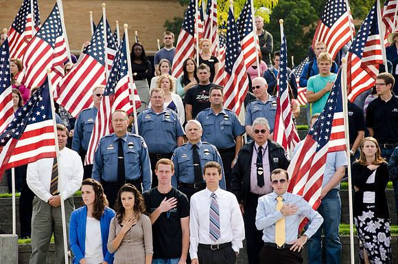 "Remembrance Field" Over 500 flags, each representing about 20 lives, were posted in the Central Quad at BYU-Idaho, each flag represent the civilians who perished in the attacks on September