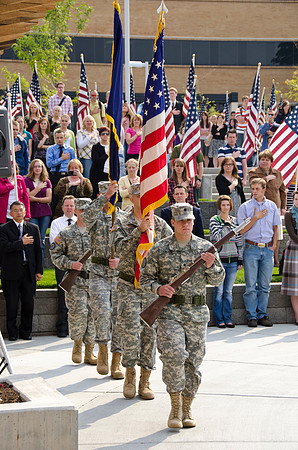 "Remembrance Field" Over 500 flags, each representing about 20 lives, were posted in the Central Quad at BYU-Idaho, each flag represent the civilians who perished in the attacks on September