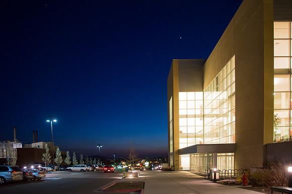 The sun goes down over the BYU-I Center the night of I-Night.