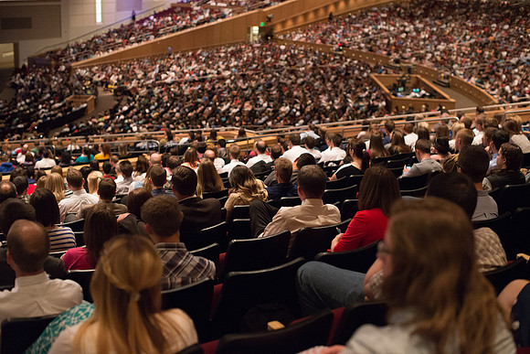 Students attend the first devotional of Spring Semester.