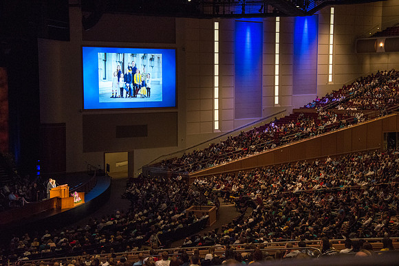 Students attend the first devotional of Spring Semester.