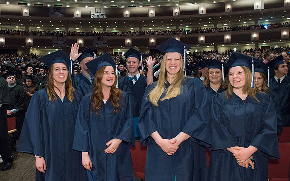 Students waiting before the commencement ceremony begins. Photo by Ryan Chase