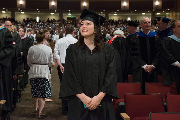 Students waiting before the commencement ceremony begins. Photo by Ryan Chase