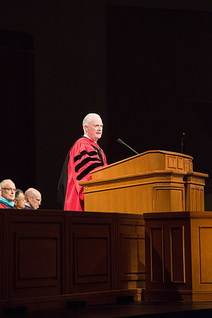 President Kim B Clark speaks at his final graduation address at Brigham Young University-Idaho. Photo by Ryan Chase