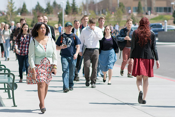 Students on their way to devotional.
