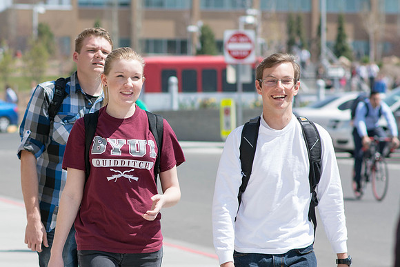 Students on their way to devotional.