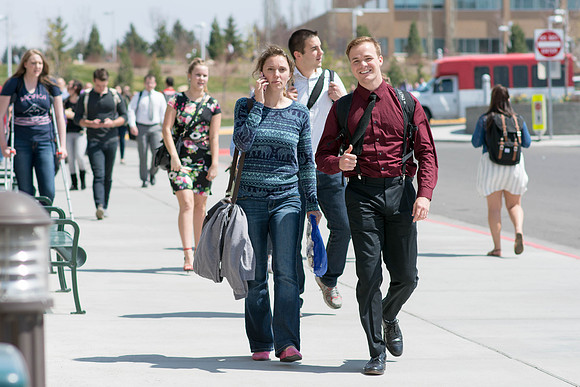 Students on their way to devotional.