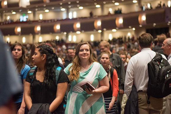 Students attend the first devotional of Spring Semester.