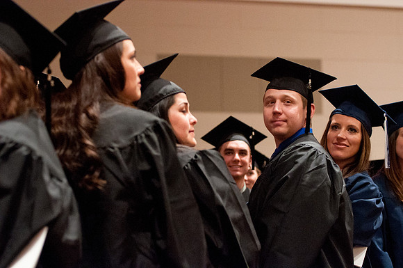 Winter 2012 Commencement, graduates during commencement addresses