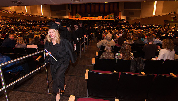 Winter 2012 Commencement, Graduates file out of the BYU-Idaho center during the recessional