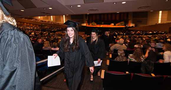 Winter 2012 Commencement, Graduates file out of the BYU-Idaho center during the recessional