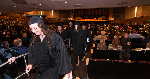 Winter 2012 Commencement, Graduates file out of the BYU-Idaho center during the recessional