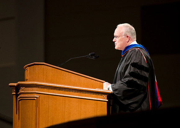Paul V. Johnson speaking at Commencement.<br/>