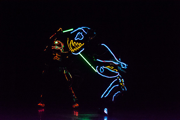 Brigham Young University-Idaho Center Stage presents the Light Wire Theater, a troupe of dancing puppeteers that perform in the dark and illuminate the characters and scenes with stringed lights.