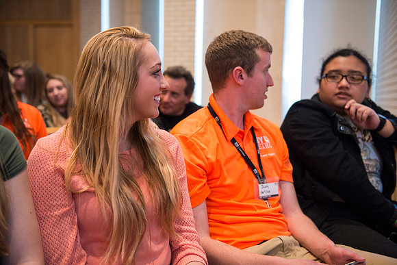 New Freshman and their parents Get Connected with BYU-Idaho's new President and his wife during an orientation meeting.