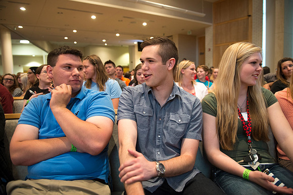 New Freshman and their parents Get Connected with BYU-Idaho's new President and his wife during an orientation meeting.