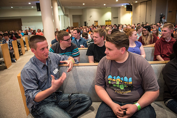New Freshman and their parents Get Connected with BYU-Idaho's new President and his wife during an orientation meeting.