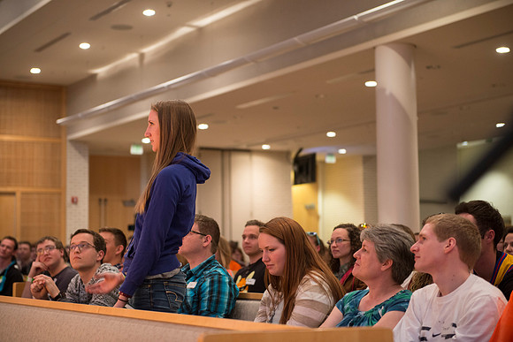 New Freshman and their parents Get Connected with BYU-Idaho's new President and his wife during an orientation meeting.