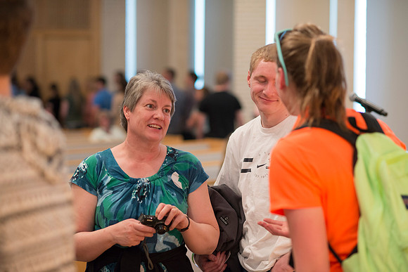New Freshman and their parents Get Connected with BYU-Idaho's new President and his wife during an orientation meeting.