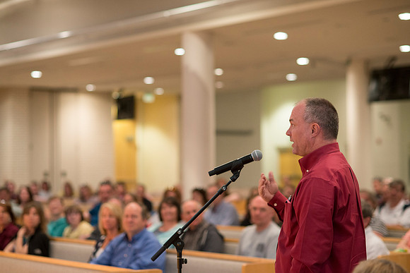 New Freshman and their parents Get Connected with BYU-Idaho's new President and his wife during an orientation meeting.
