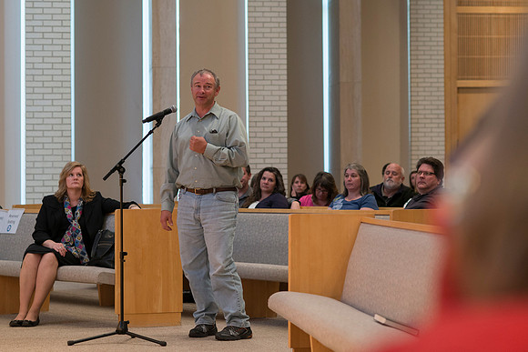 New Freshman and their parents Get Connected with BYU-Idaho's new President and his wife during an orientation meeting.