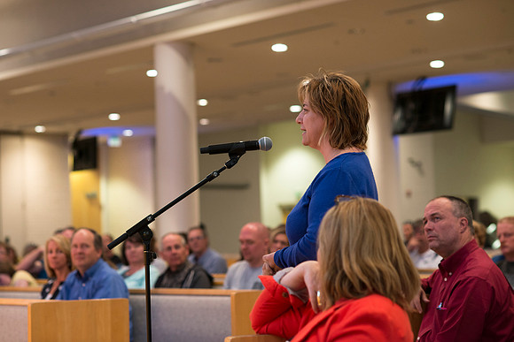 New Freshman and their parents Get Connected with BYU-Idaho's new President and his wife during an orientation meeting.