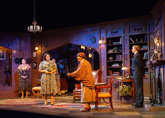 Drama dress rehearsal for the Blithe Spirit play in the Snow theater.
