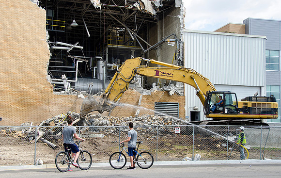 Demolition begins on the old part of the Heating Plant.