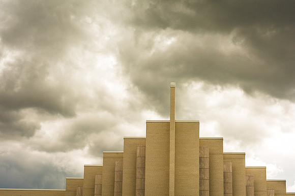 The Taylor Building just before a heavy rain pours down on campus.