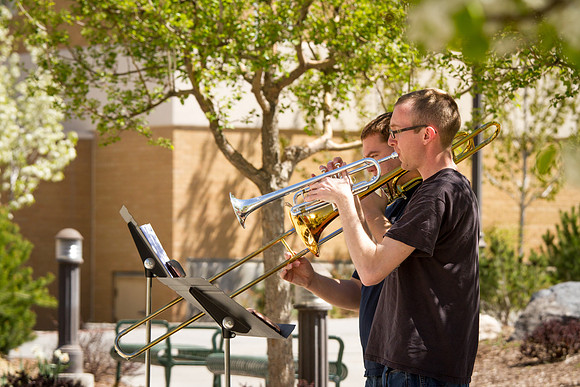 Zach Caine and Greg Sills practice outside the Spori Building during the Spring Semester.