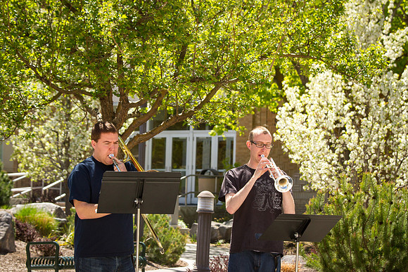 Zach Caine and Greg Sills practice outside the Spori Building during the Spring Semester.