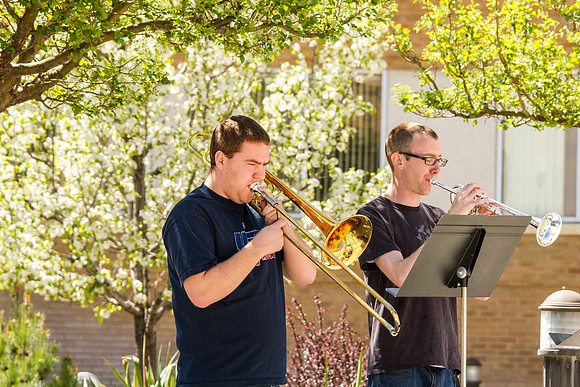 Zach Caine and Greg Sills practice outside the Spori Building during the Spring Semester.