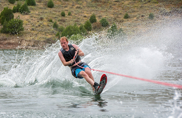 Tanner Fugal waterskiing at Ririe Reservoir.