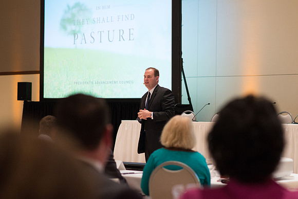 Eric Conrad leads a discussion on the use of the BYU-Idaho Center at the President's Advancement Council.
