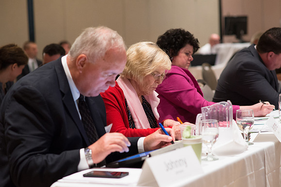 Eric Conrad leads a discussion on the use of the BYU-Idaho Center at the President's Advancement Council.