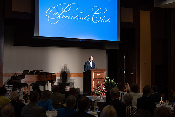 President's Club members enjoy an evening of socializing, musical entertainment and wonderful food in the Manwaring Center Ballroom.