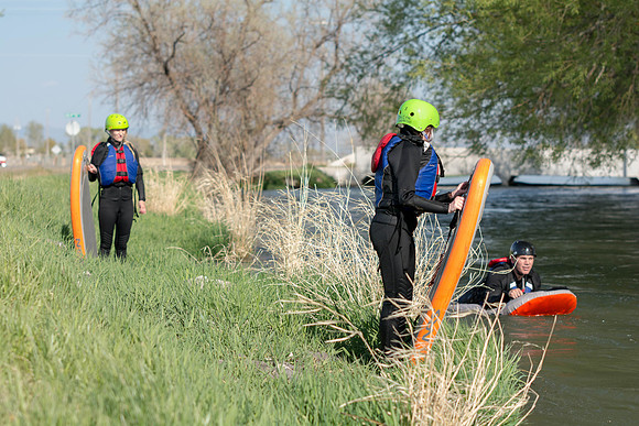 Students go riverboarding near Blackfoot, ID as a part of BYU-Idaho's Outdoor Activities.