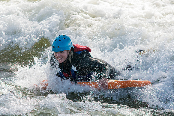 Students go riverboarding near Blackfoot, ID as a part of BYU-Idaho's Outdoor Activities.