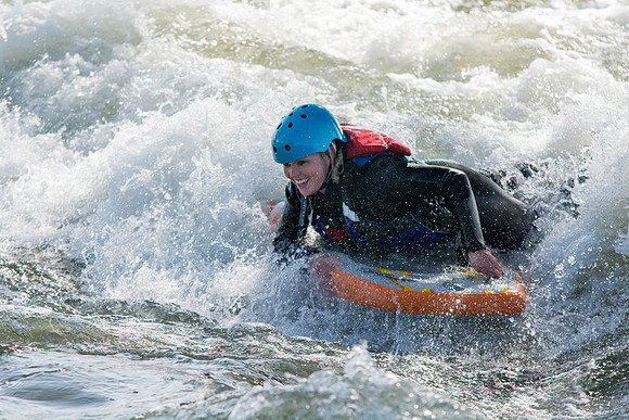 Students go riverboarding near Blackfoot, ID as a part of BYU-Idaho's Outdoor Activities.