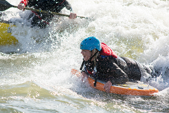 Students go riverboarding near Blackfoot, ID as a part of BYU-Idaho's Outdoor Activities.