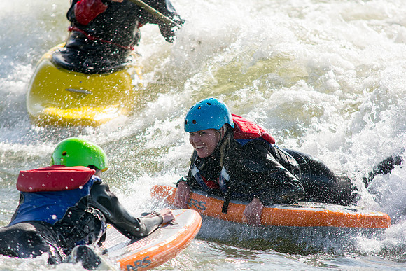 Students go riverboarding near Blackfoot, ID as a part of BYU-Idaho's Outdoor Activities.
