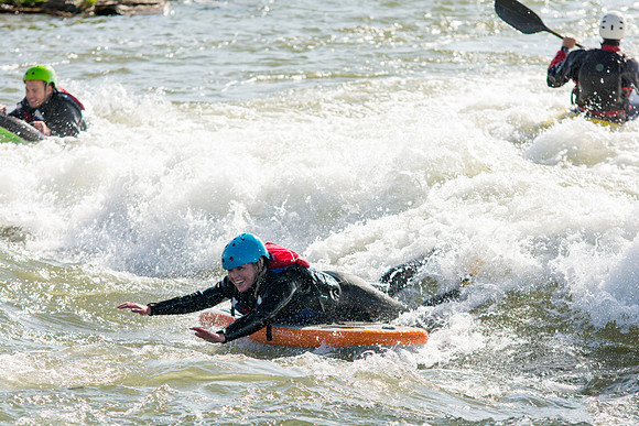 Students go riverboarding near Blackfoot, ID as a part of BYU-Idaho's Outdoor Activities.