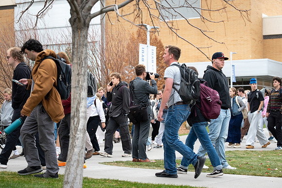 Students Walking to Devo - Nov 2025