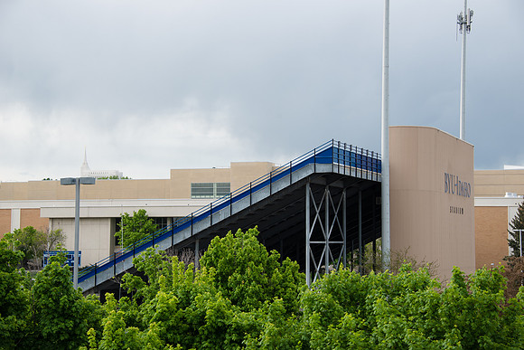 View of temple and the stadium from the Northpoint balcony.