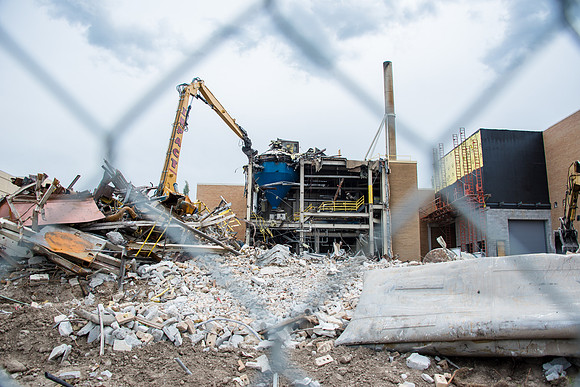 Construction goes on around campus in the morning.