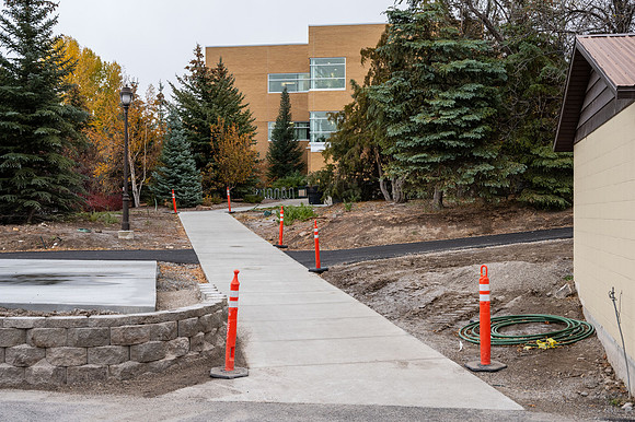 A new sidewalk helps connect the new Engineering Technology Center (ETC) to the Ricks and Benson Buildings.
