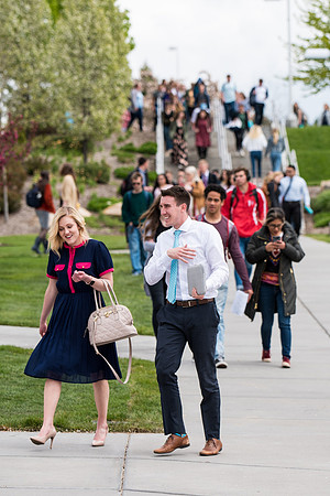 Students gather for devotional outside the BYU-Idaho Center.