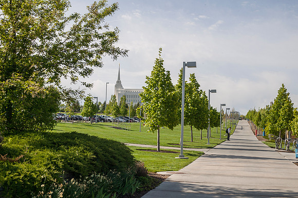 A view from the Ricks Building of the Rexburg, Idaho Temple.